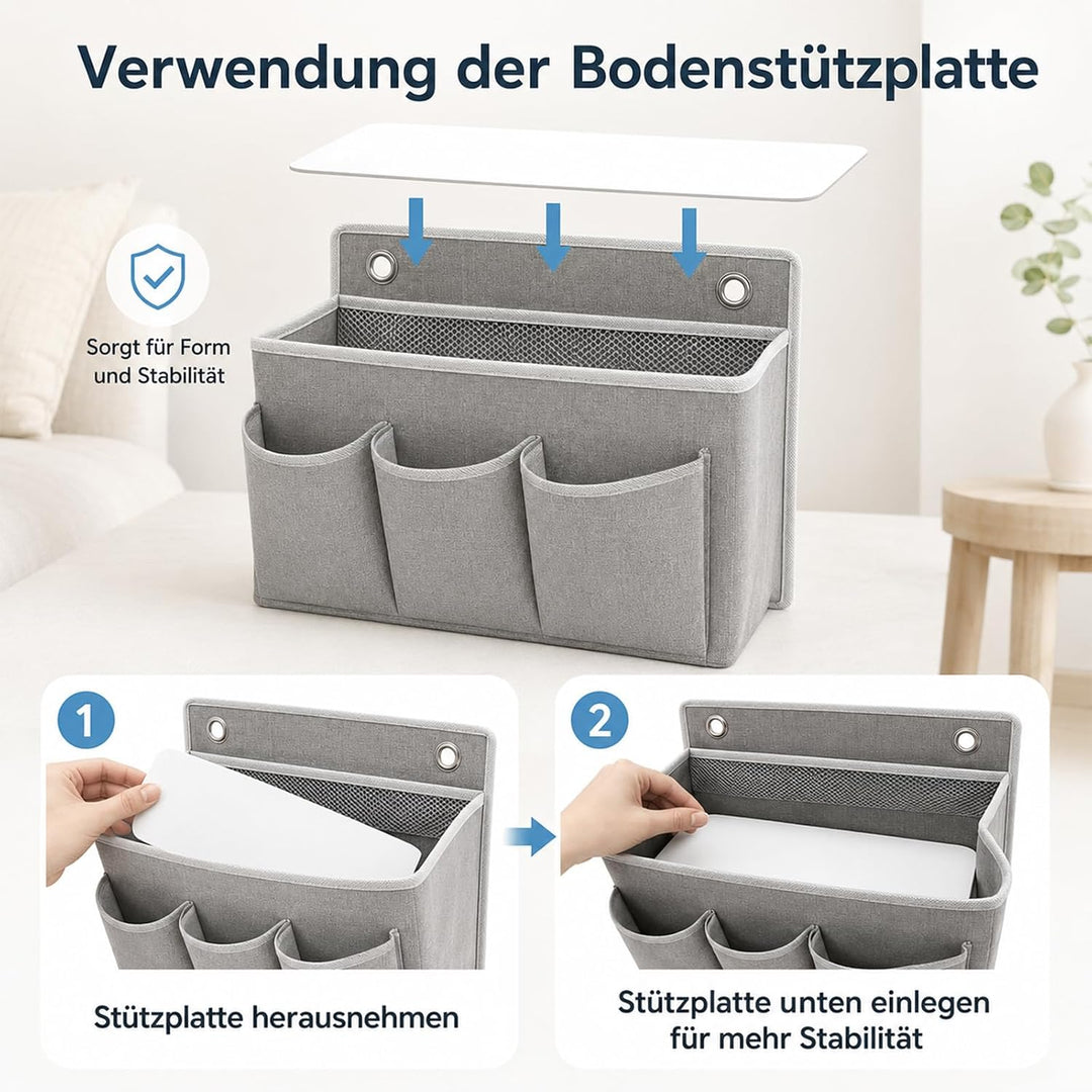 ZYNERY 3 Stück Hängeorganizer Grau mit 3 Taschen, Hängeorganizer Camping, 6 Selbstklebehaken + 6 Nor