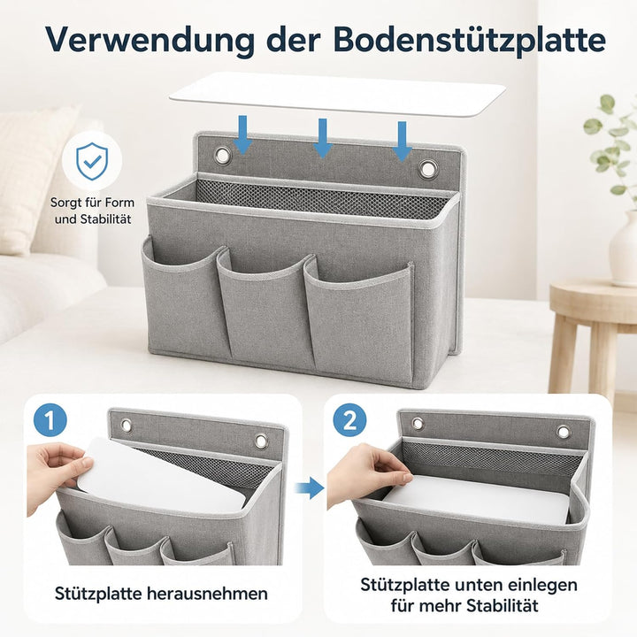 ZYNERY 3 Stück Hängeorganizer Grau mit 3 Taschen, Hängeorganizer Camping, 6 Selbstklebehaken + 6 Nor