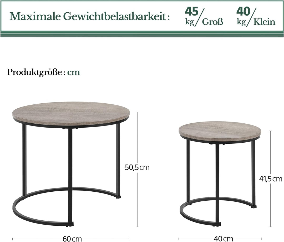 Yaheetech 2er Set Couchtisch Beistelltisch Runder Satztisch Metallgestell Kaffeetisch Wohnzimmertisc