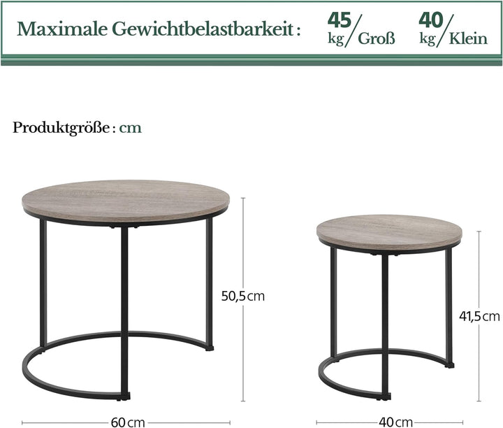 Yaheetech 2er Set Couchtisch Beistelltisch Runder Satztisch Metallgestell Kaffeetisch Wohnzimmertisc