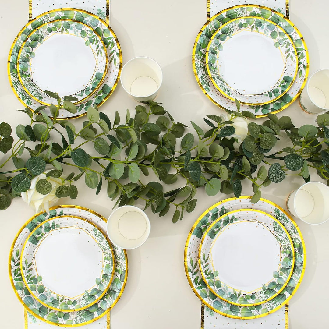 Grün Partygeschirr Set,96Pcs Green Gold Baby Shower Pappteller,Olive Grün Einwegteller Set mit Pappt
