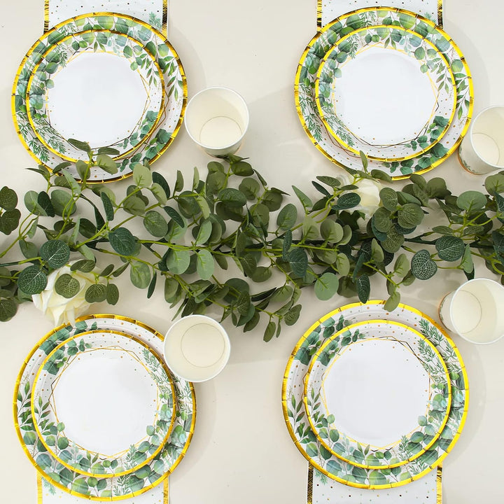 Grün Partygeschirr Set,96Pcs Green Gold Baby Shower Pappteller,Olive Grün Einwegteller Set mit Pappt