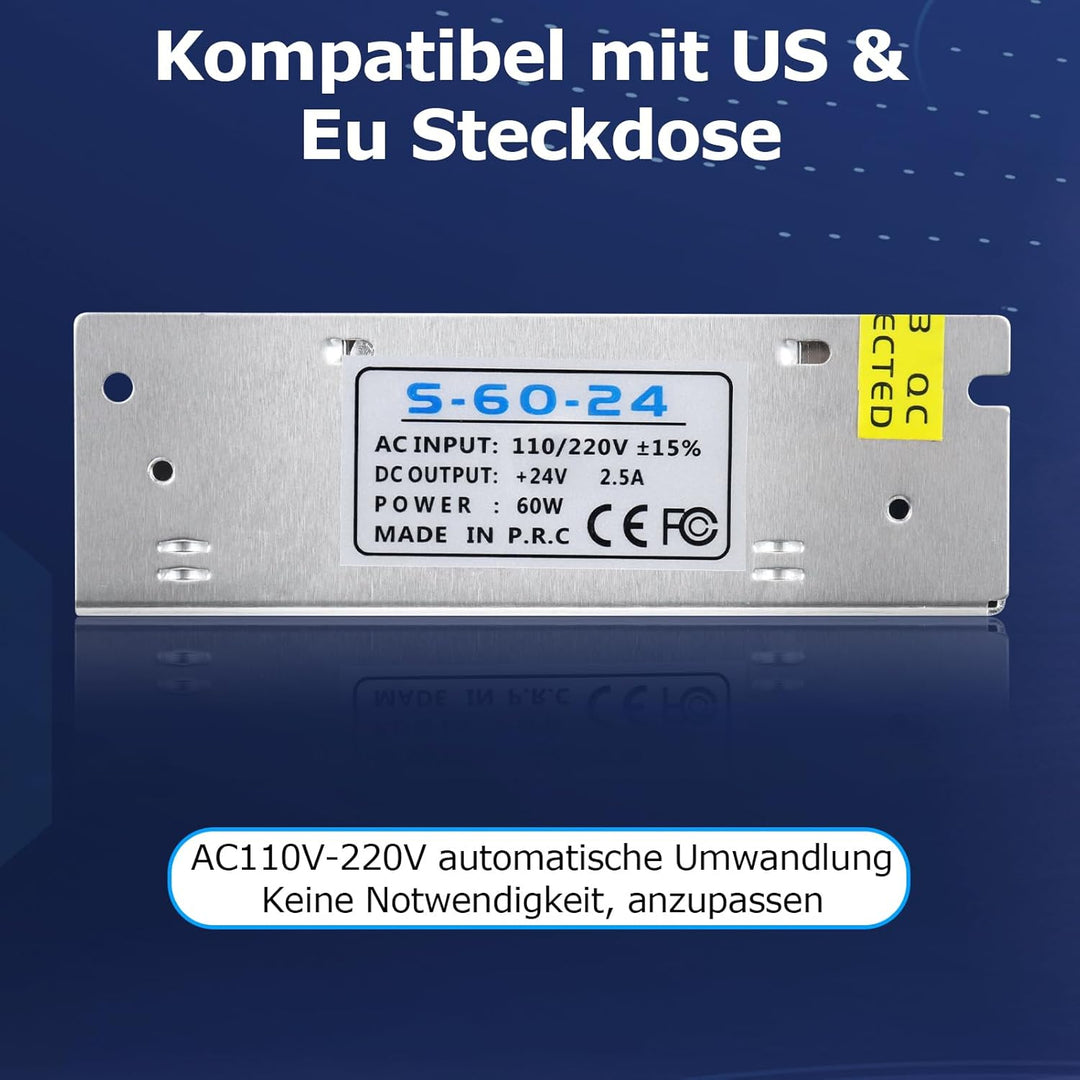 LightingWill Schaltnetzteil 24V 2,5A 60W Netzteil, LED Trafo Schaltwandler AC 230V auf DC 24 Volt, A