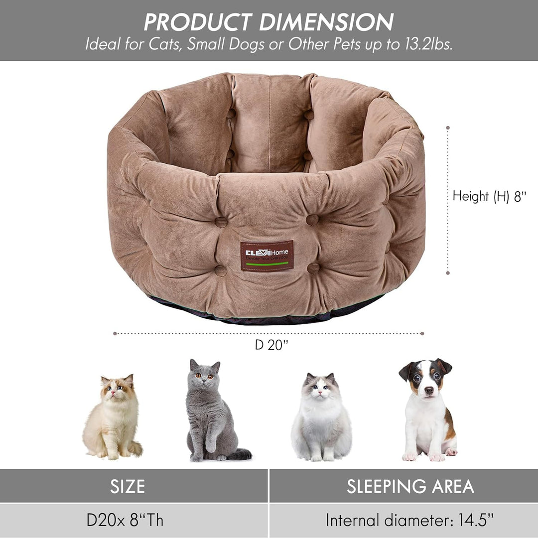 ClevaHome Deep Nest Katzenbett für Katzen bis 7 kg, Rundes Katzenbett für den Innenbereich mit Samto
