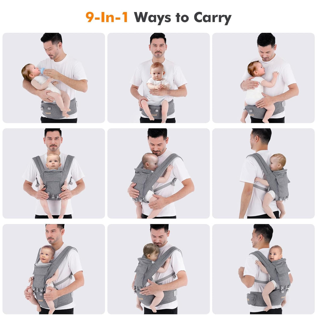Babytrage Neugeborene ab Geburt 9-in-1 Babytrage Ergonomische Kindertrage mit M-Sitz, verstellbarer