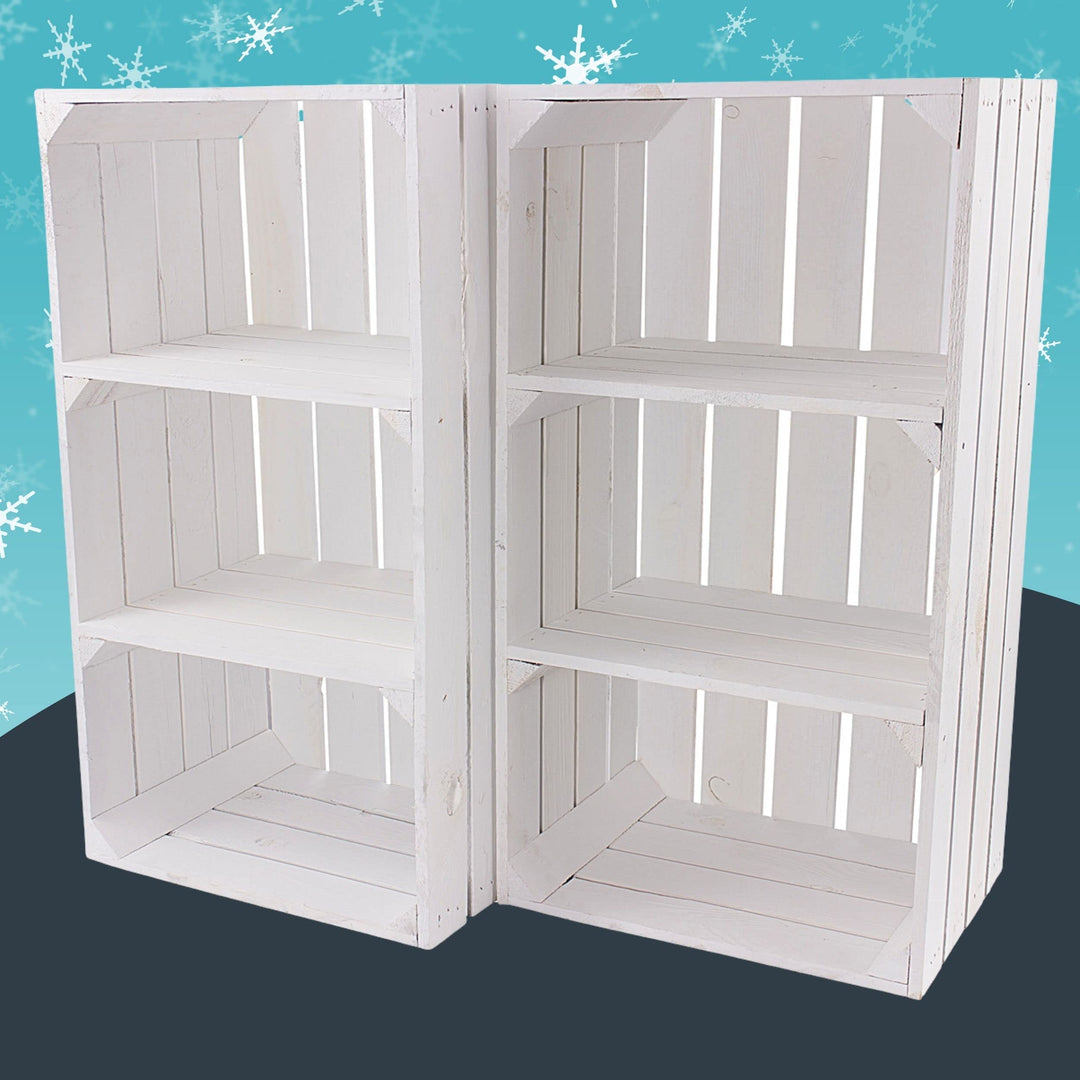 2 weisse Regalkisten mit 2 Mittelbrettern 68cm x 40cm x 31cm Apfelkiste Obstkiste Weinkiste Holzrega