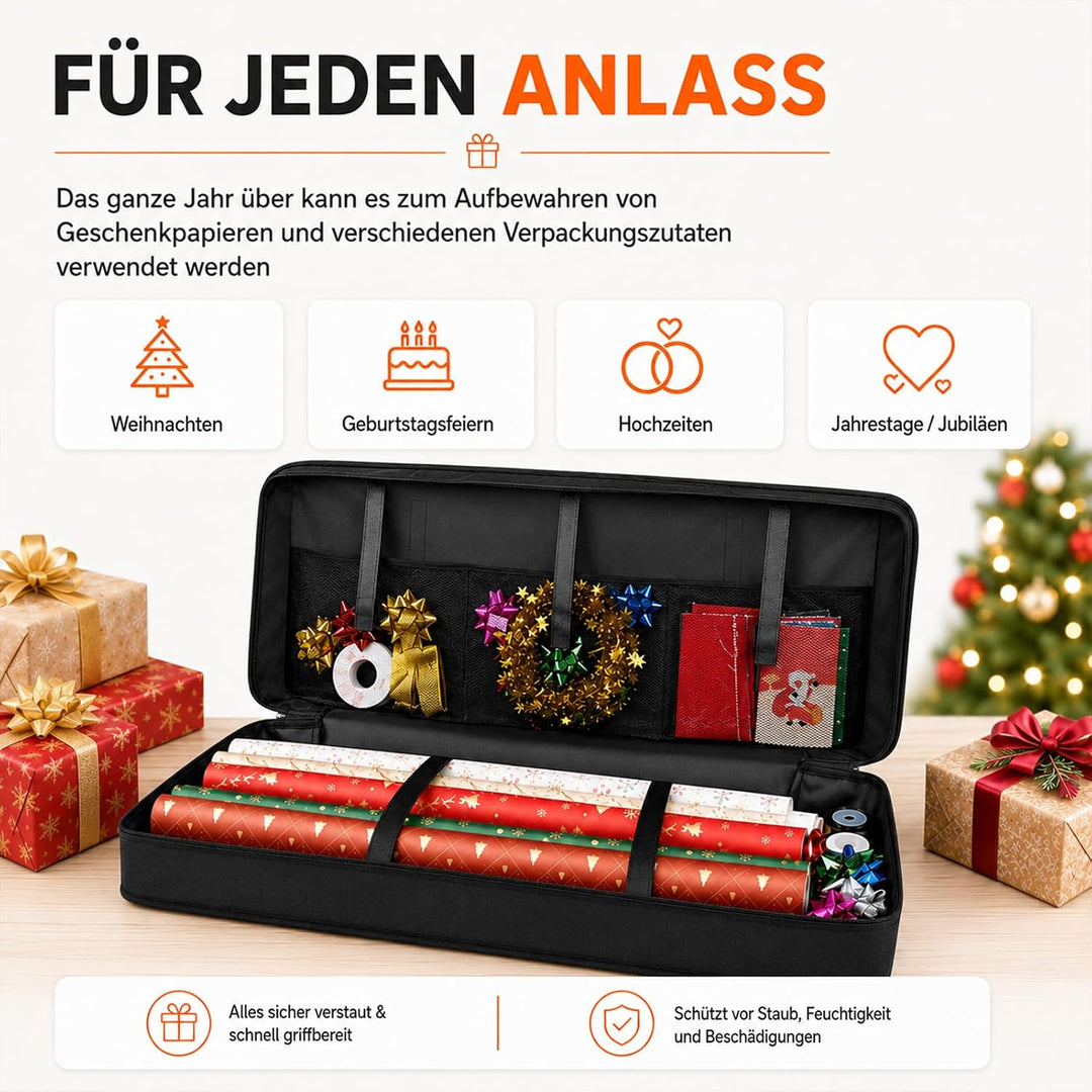 CHRI Geschenkpapier Aufbewahrung Organizer, 82x12x34cm Aufbewahrung mit Netztaschen 600D Oxford Reis