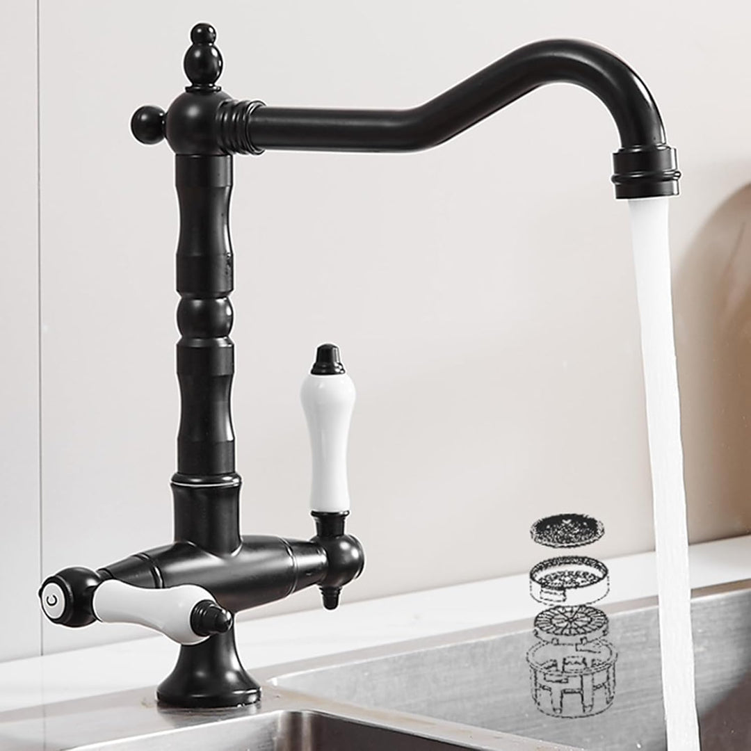 Wasserhahn Küche Antikes Schwarz,Hoch Waschtischarmatur Retro,Zweigriffmischer Badezimmer Waschbecke