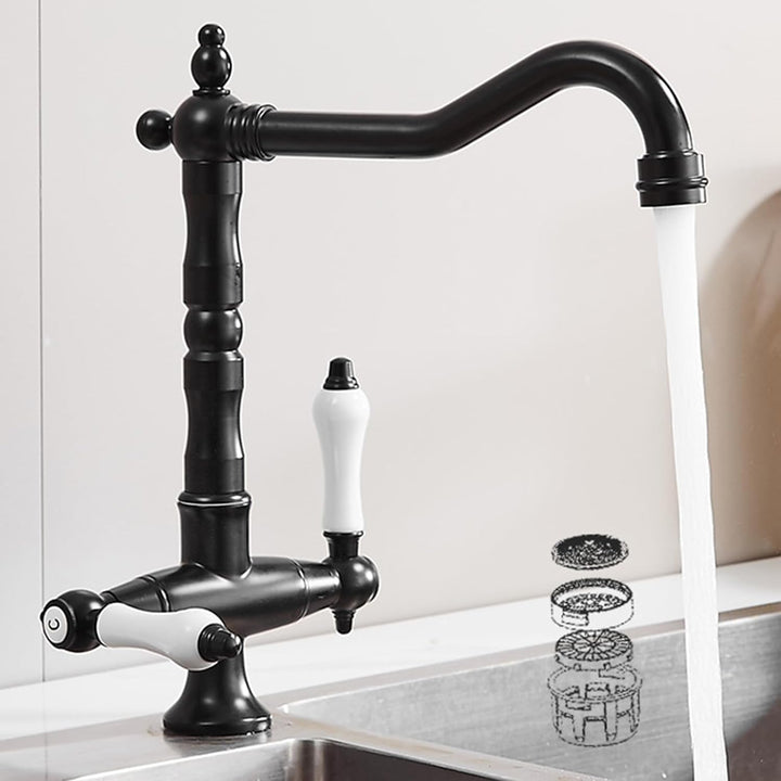 Wasserhahn Küche Antikes Schwarz,Hoch Waschtischarmatur Retro,Zweigriffmischer Badezimmer Waschbecke