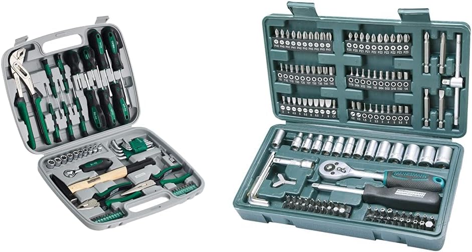 Brueder Mannesmann Werkzeuge M29057 Werkzeugsatz, 57-teilig & M29166 130-tlg. Steckschlüssel- und Bi