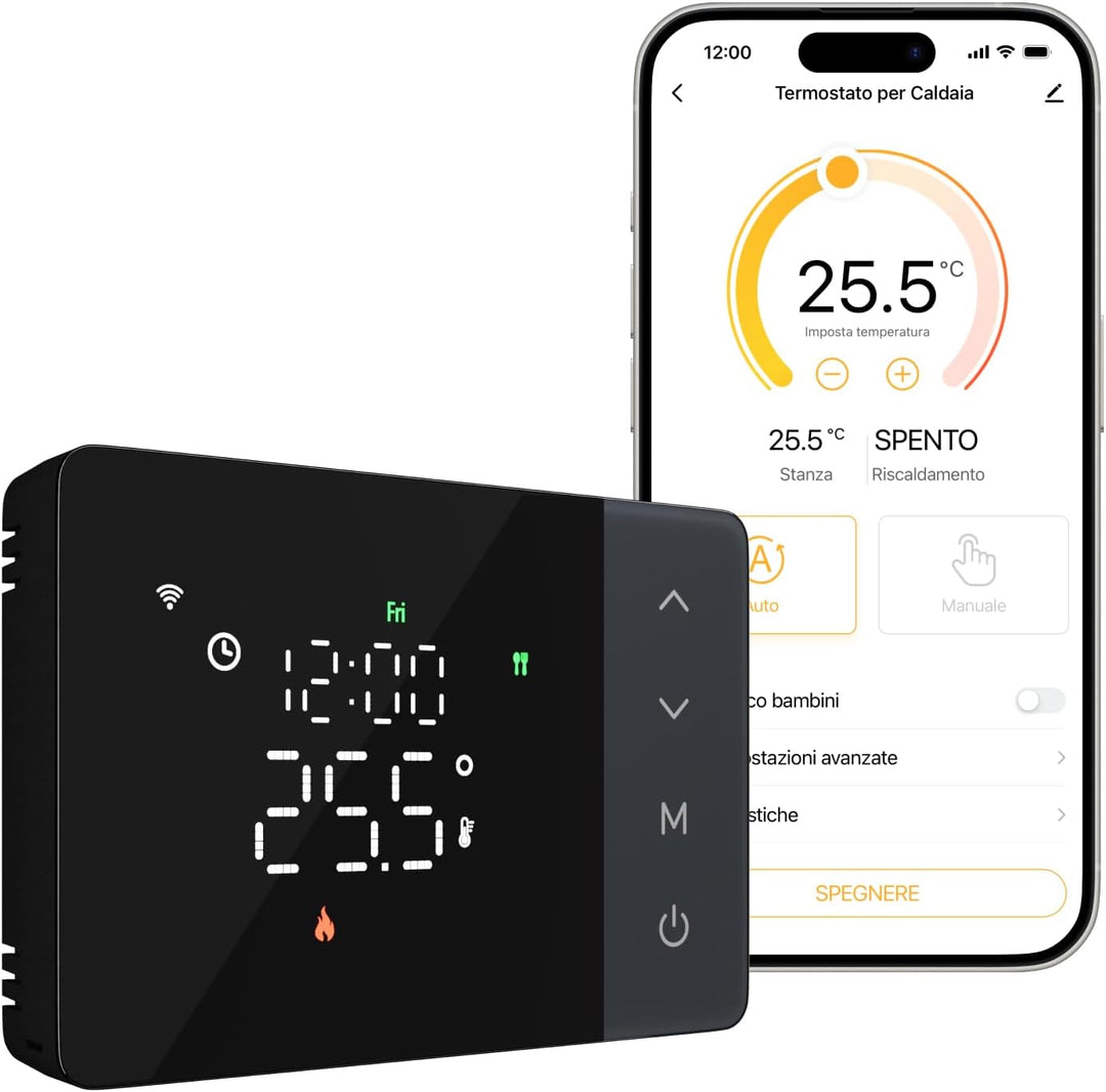 WiFi 6 Thermostat Batterie für Gasboiler Dual Band 2.4/5 GHz, programmierbar, Trockenkontakt, Box 50