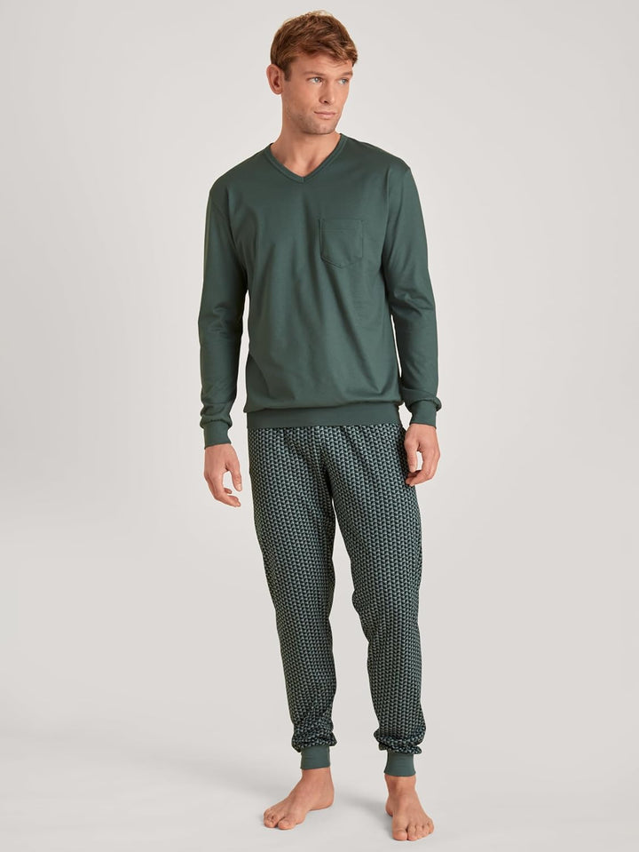 CALIDA Relax Imprint Bündchen-Pyjama Herren 58-60 Dark Glen, 58-60 Dark Glen