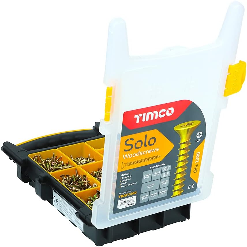 TIMCO Solo Woodscrews Holzschrauben, Senkkopf, 1200 Stück, goldfarben