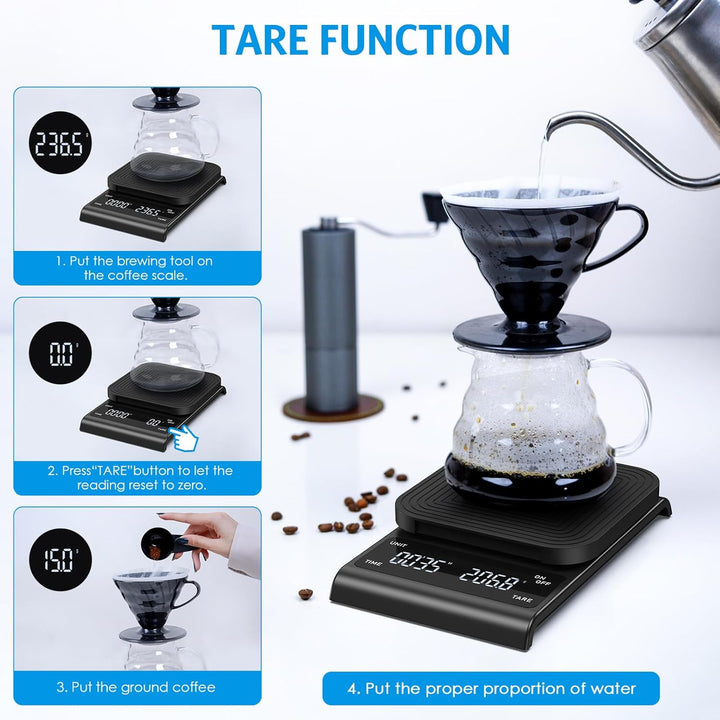 Brifit Kaffeewaage mit Timer, Espresso Waage 3kg/0.1g, Hochpräzise Feinwaage, USB Wiederaufladbare K