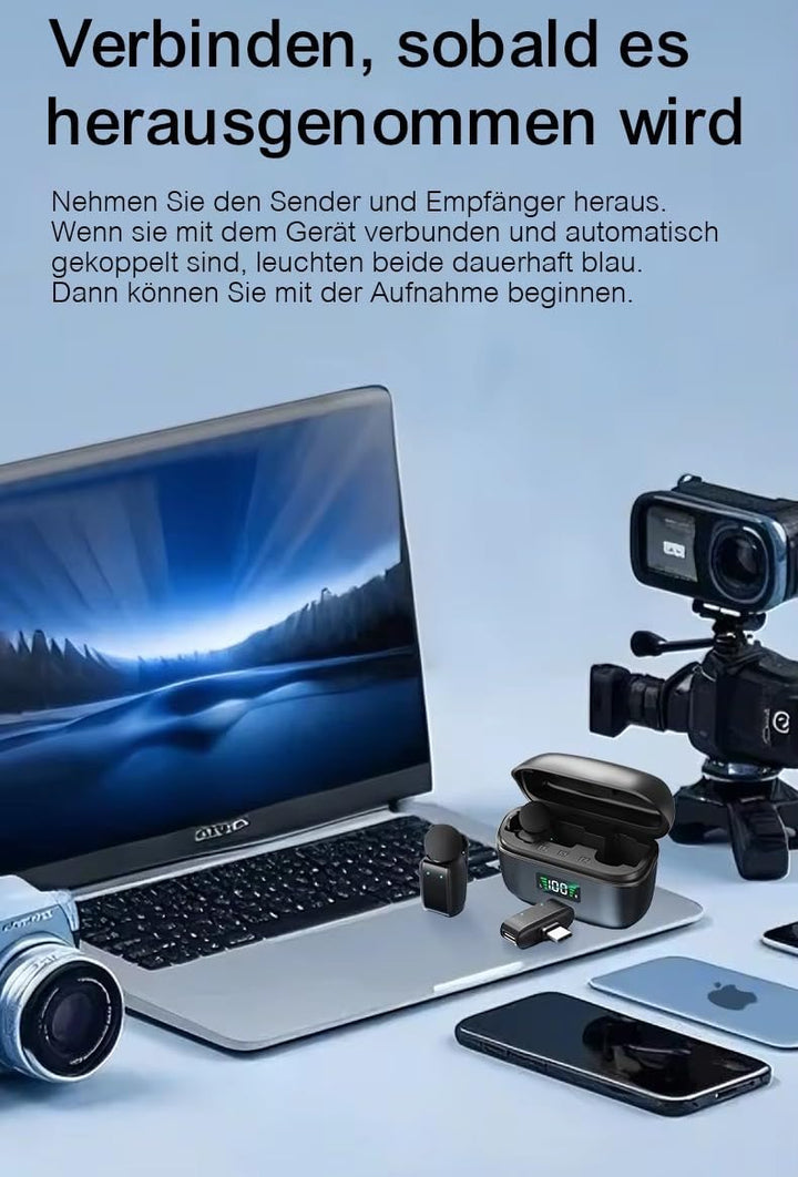 KO-Star Kabelloses Ansteckmikrofon M-250 (2er-Set mit Ladecase, USB-C Empfänger) – Funkmikrofon Hand