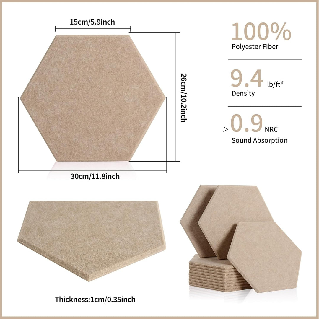 Rdutuok 12 Stück Akustik Panel,30x26x1cm Hexagon Akustik Absorber Schallschutzplatten Akustikpaneele