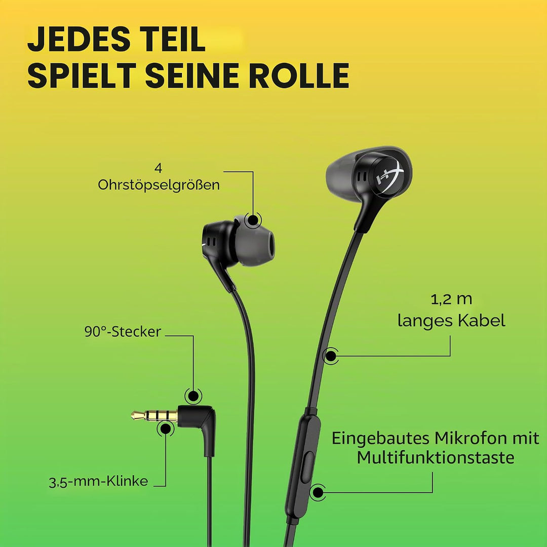 HyperX Cloud Earbuds II Gaming-Ohrhörer mit Mikrofon, Schwarz, Schwarz