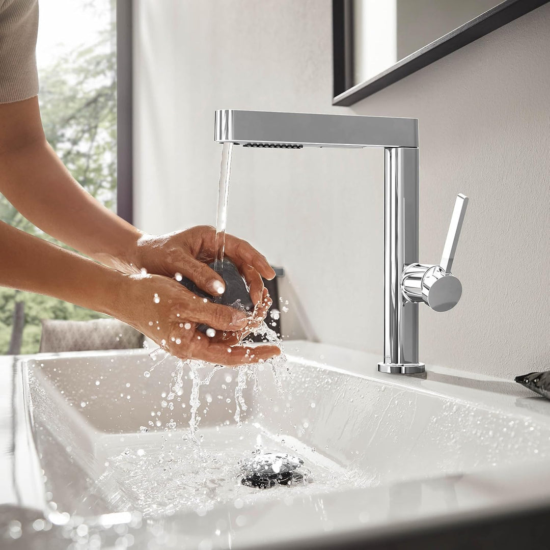 hansgrohe Finoris - Waschtischarmatur mit Push-Open Ablauf, mit ausziehbarer Brause (2 Strahlarten),