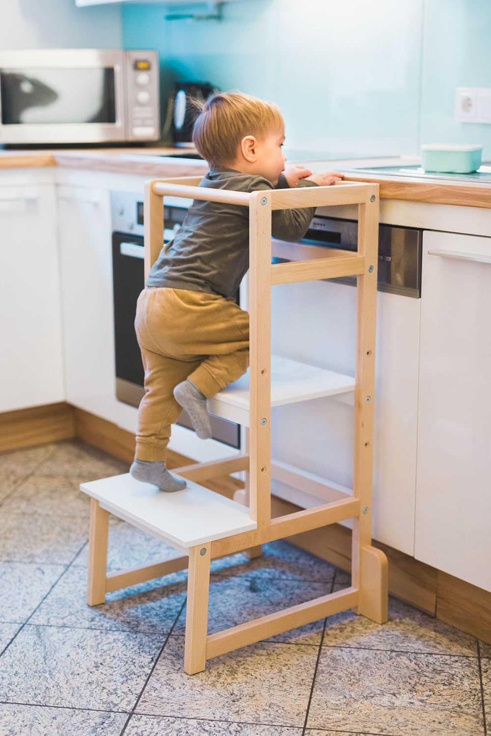 Fillikid Kinder Lernturm | Entdeckertum mitwachsend aus Buchenholz | Lerntower Montessori Lernstuhl