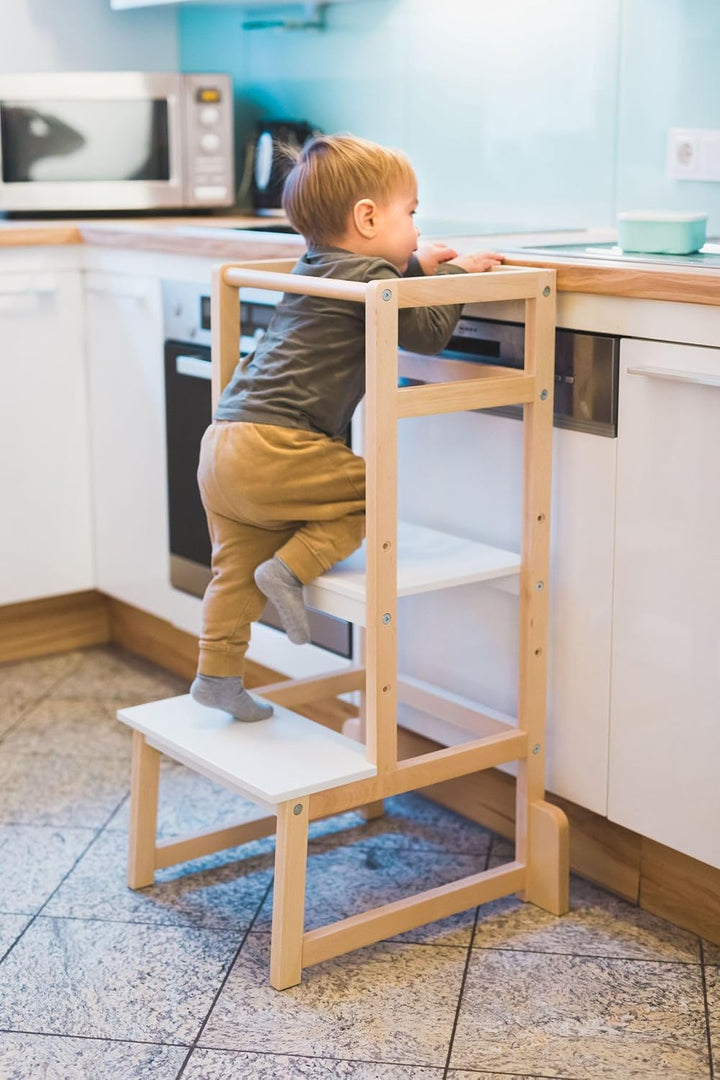 Fillikid Kinder Lernturm | Entdeckertum mitwachsend aus Buchenholz | Lerntower Montessori Lernstuhl