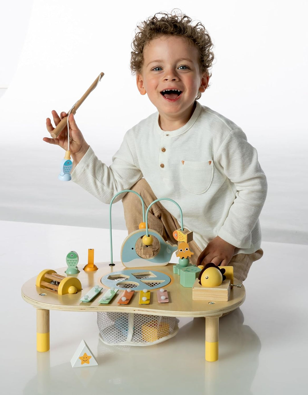 ToyToyToy Motorik Spieltisch aus Holz Musik Formen Motorikschleife Zahnräder UVM