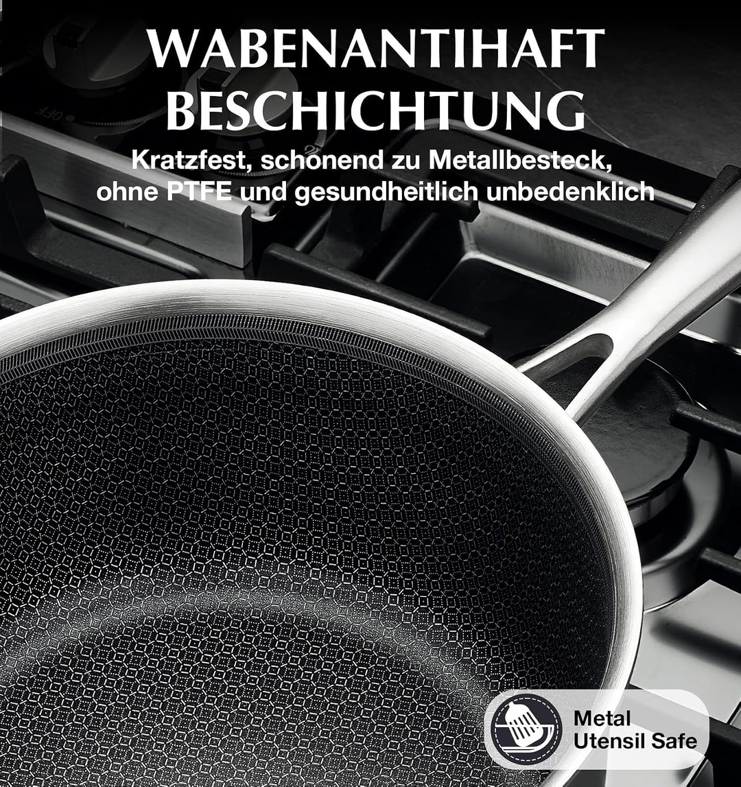 KOCH SYSTEME CS Tri-ply Edelstahl Kochtopf mit Deckel 18 cm, 2 L, kühl bleibender Griff, Hybrid Anti