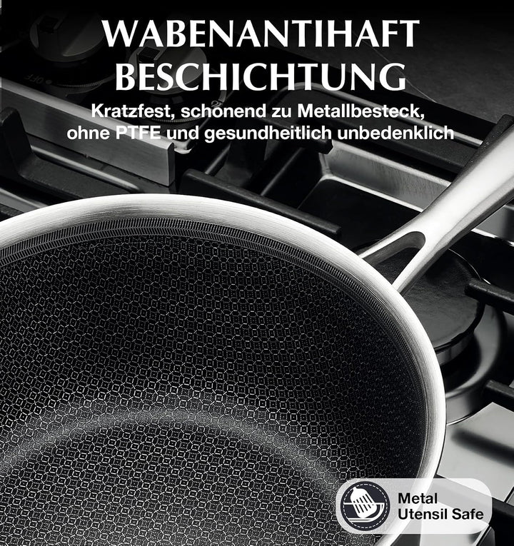 KOCH SYSTEME CS Tri-ply Edelstahl Kochtopf mit Deckel 18 cm, 2 L, kühl bleibender Griff, Hybrid Anti
