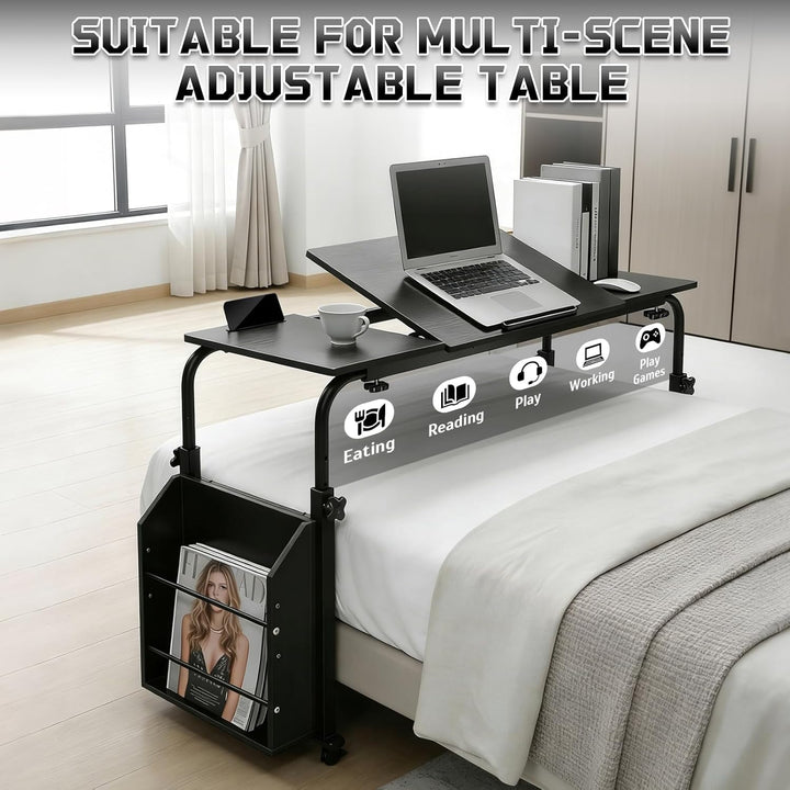 Überbetttisch mit Rollen, Pflegetisch Höhenverstellbar 60-90 cm, Breitenverstellbar 80-120 cm, mit n
