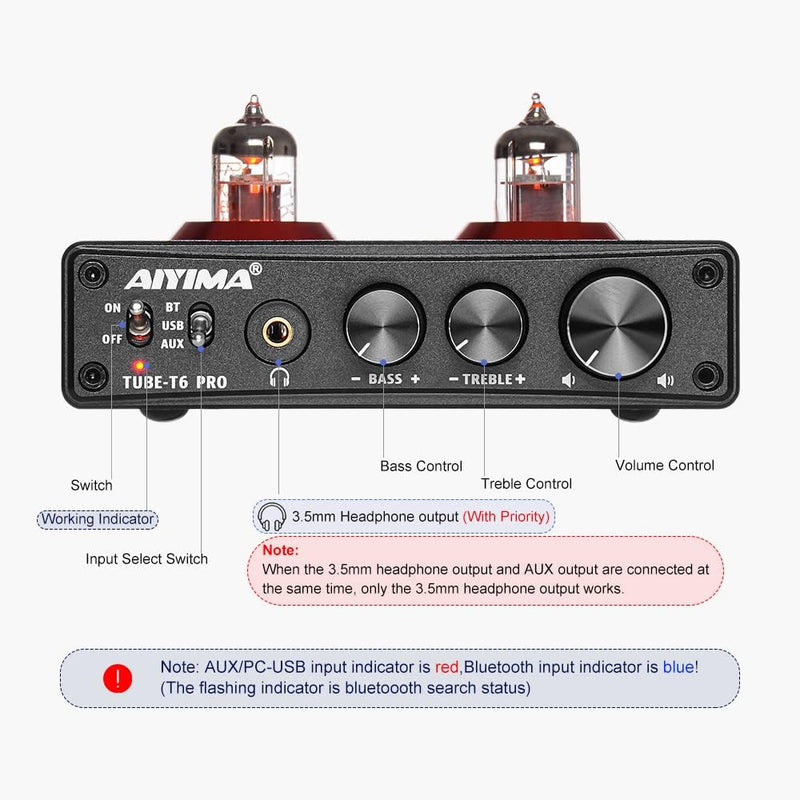 AIYIMA T6PRO QCC3008 Bluetooth 5.0 Röhrenvorverstärker HiFi-Kopfhörerverstärker Mit PC-USB 24bit/192