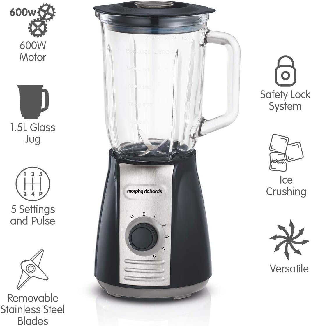 Morphy Richards 403010 Standmixer mit Eiszerkleinerungsklingen Inspire Kitchen Confidence, Glas, 600