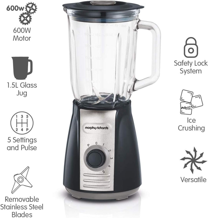 Morphy Richards 403010 Standmixer mit Eiszerkleinerungsklingen Inspire Kitchen Confidence, Glas, 600