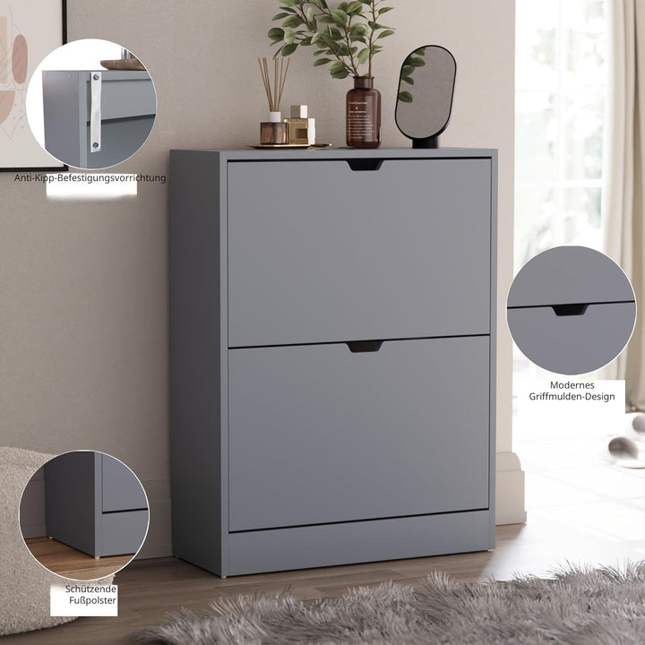 Vida Designs Schuhschrank, Grau, 80H x 60W x 24D, Grau