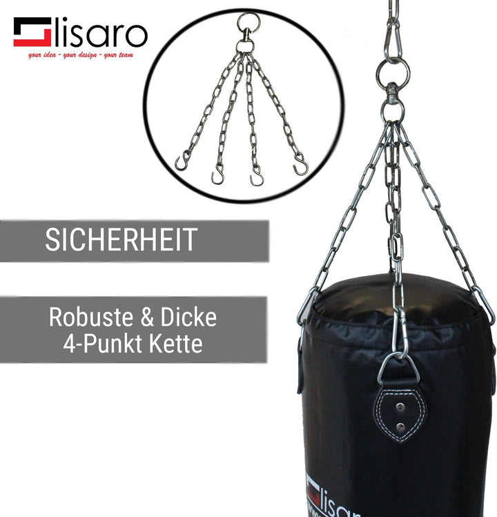 Lisaro Profi Boxsack/Sandsack 100/120/150 cm | geeig. für Jede Sportart | ungefüllt | inkl. Vierpunk