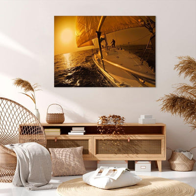 ARTTOR Bilder auf Leinwand 100x70cm Leinwandbild Ozean Segelboot Yacht Gross Wanddeko Bild Schlafzim