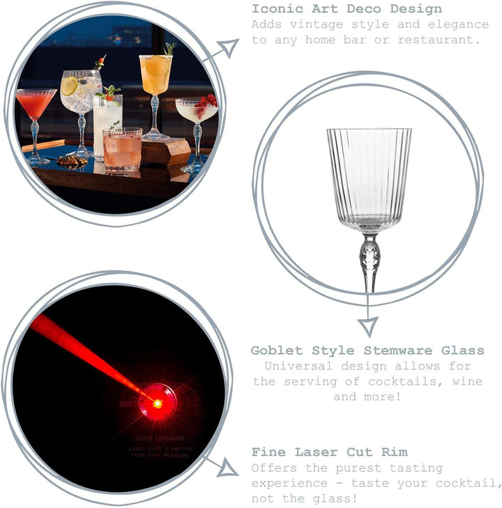 Bormioli Rocco 6 Stück America ‚20s Cocktail-Gläser-Set - Vintage Art Deco Cocktail Weinstielglas Gl