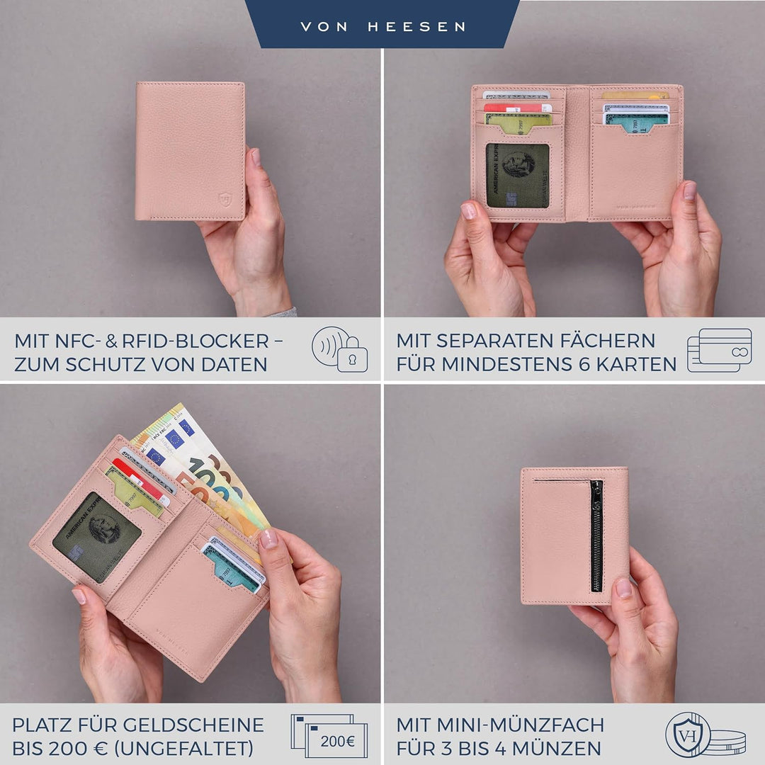VON HEESEN® Leder Geldbörse Herren mit Münzfach &amp; RFID Schutz I Echtleder Geldbeutel für Männer &amp; Da