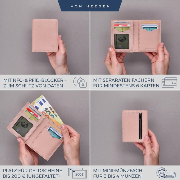 VON HEESEN® Leder Geldbörse Herren mit Münzfach &amp; RFID Schutz I Echtleder Geldbeutel für Männer &amp; Da