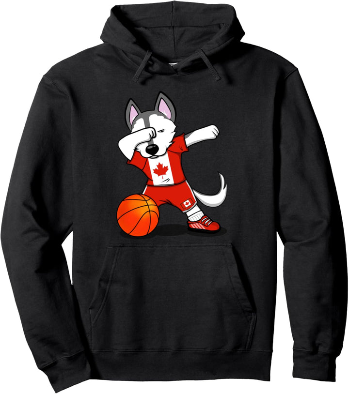 Dabbing Husky Hund Kanada Basketball Mannschaft Flagge Sport Pullover Hoodie