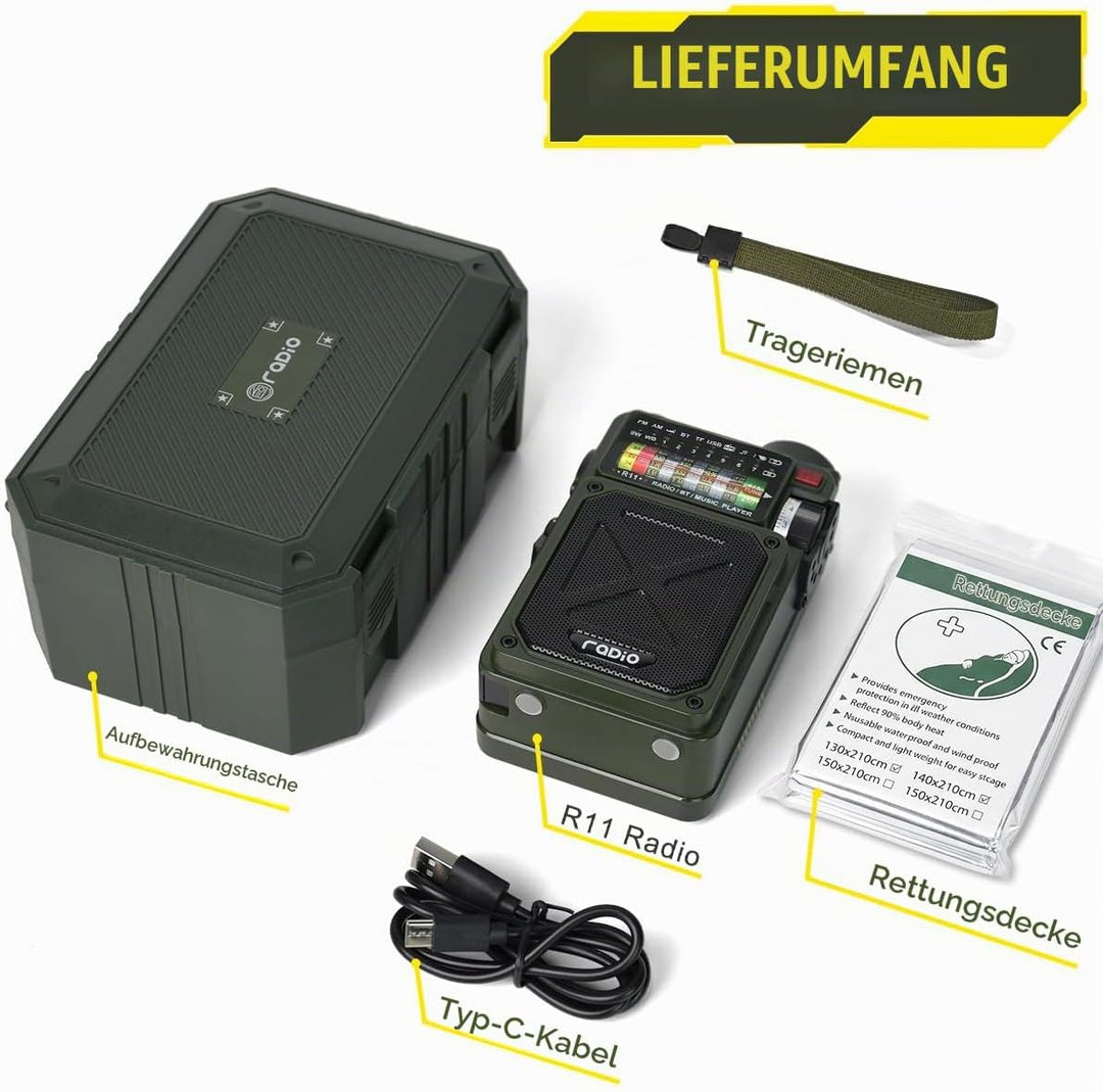 NOAA Wetterradio – 4000 mAh AM/FM/WB/SW Notfall-Radio mit Bluetooth, Taschenlampe, SOS-Alarm, Stromv