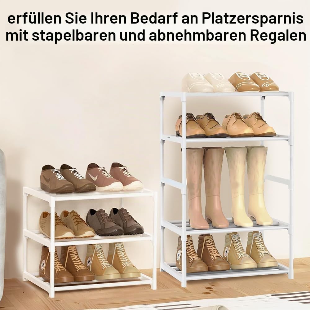 Schuhschrank Schmal, Schuhregal mit 3 Ebenen, Schuhablage Metall, Stapelbars Schuhregal Weiss, Schuh