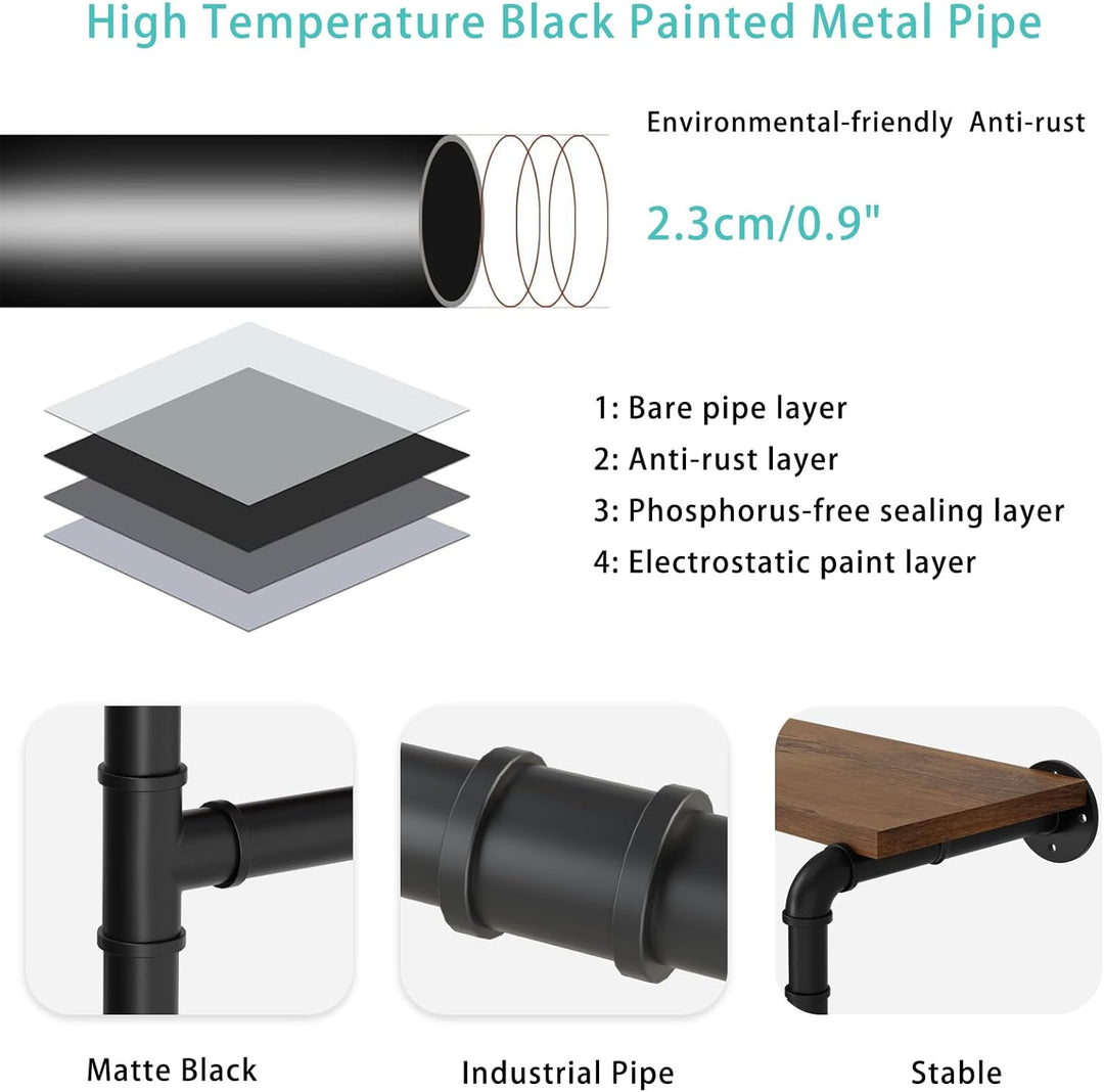 Yawinhe Industrielle Wandgarderobe mit Ablage, Kleiderstange zur Wandmontage, Garderobe Wandregal, G