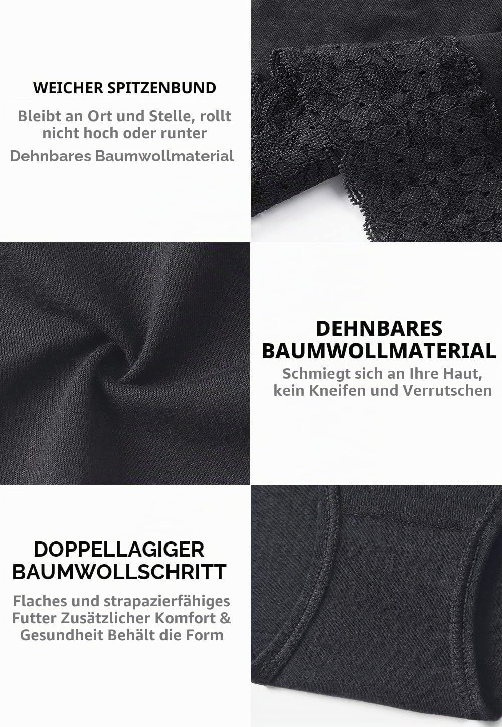 GNEPH Damen-Unterwäsche, Baumwolle, Bikini-Höschen für Damen, Unterhose, Slips, Hipster, Spitze, 5er