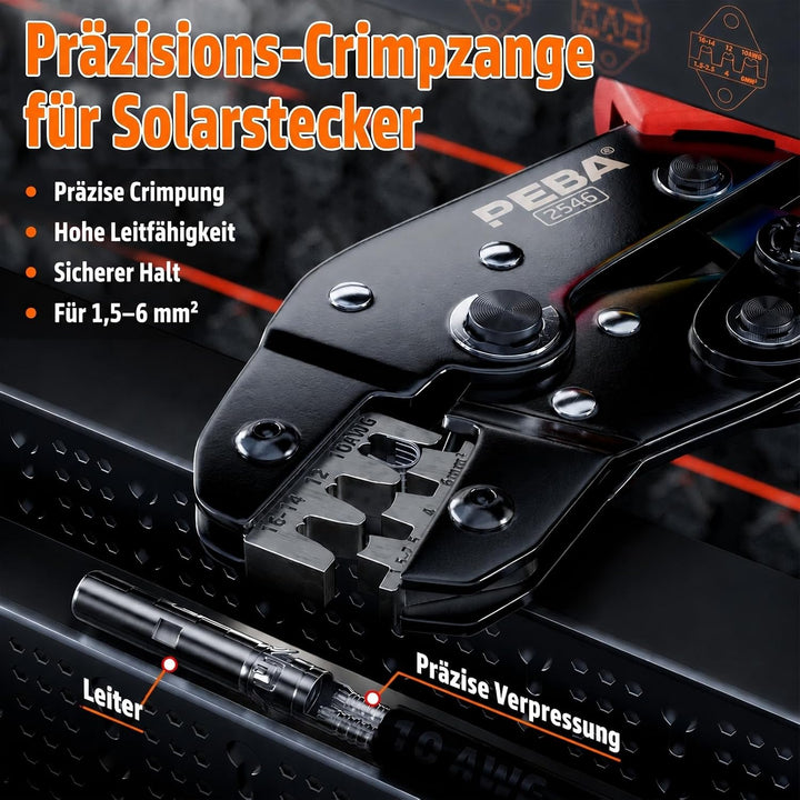 PEBA Solar Crimpzange für 1.5-2.5/4.0/6.0 mm² Solarpanel PV Kabel, Crimpzange für PV Stecker, Solar