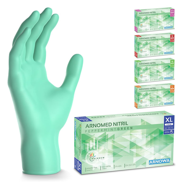 500 Stk (5x100) ARNOMED Einweghandschuhe Grün, Einmalhandschuhe XL, Nitril Handschuhe Einweg, Nitril