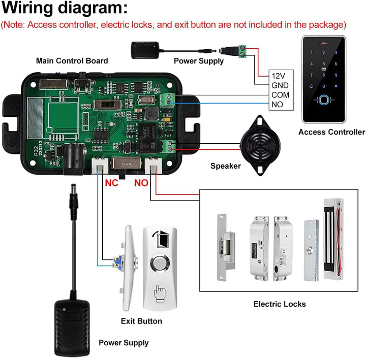 FUSYTULY 433MHz Wireless Access Control Kit Alarm System Fernbedienung Entriegeln + Netzteil + Tür E