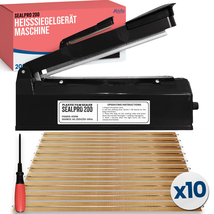 Versiegelungsmaschine 200mm - Profi Thermoversiegelung für Plastiktüten, Aluminium, Kraftpapier - He