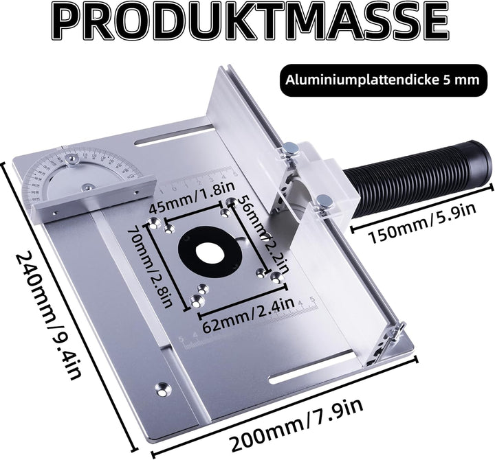 Frästischplatte,Frästisch-Einsatzplatte,Einlegeplatte Oberfräse,Oberfrästisch-Einsatzplatten für Obe