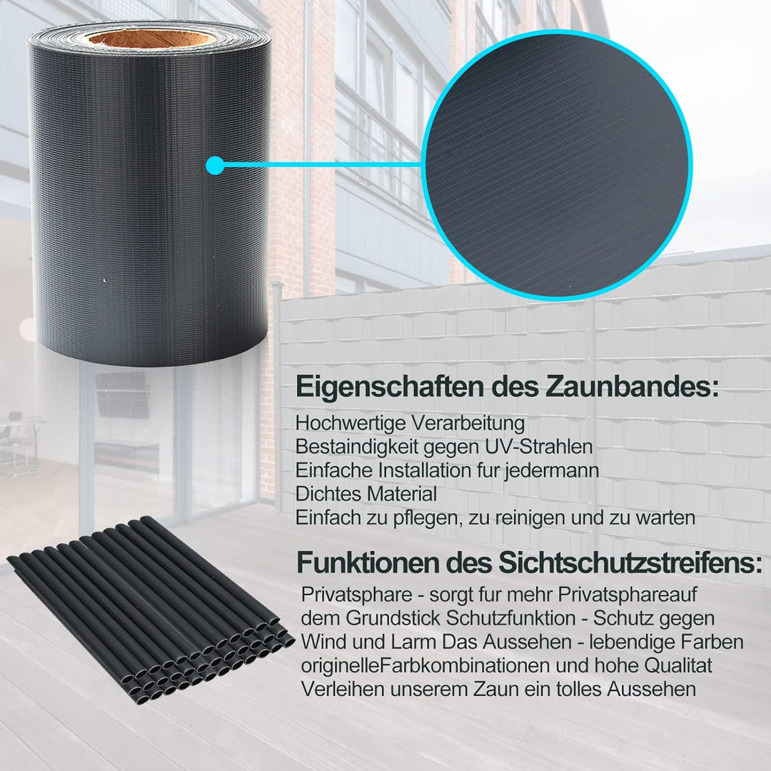 Daromigo PVC Sichtschutzstreifen 70m x 19cm Zaunblende Folie, inkl. 60 Befestigungsclips, Windschutz