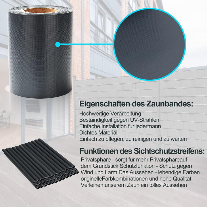 Daromigo PVC Sichtschutzstreifen 70m x 19cm Zaunblende Folie, inkl. 60 Befestigungsclips, Windschutz