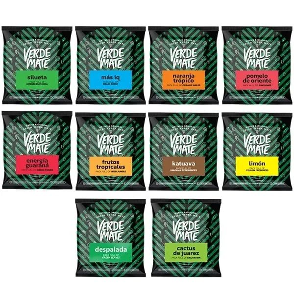 Mate Tee Set Verde Mate mit Probe10x50g - Yerba Mate aus Brasilien- Luftgetrocknet - 5mm Grobe Blätt